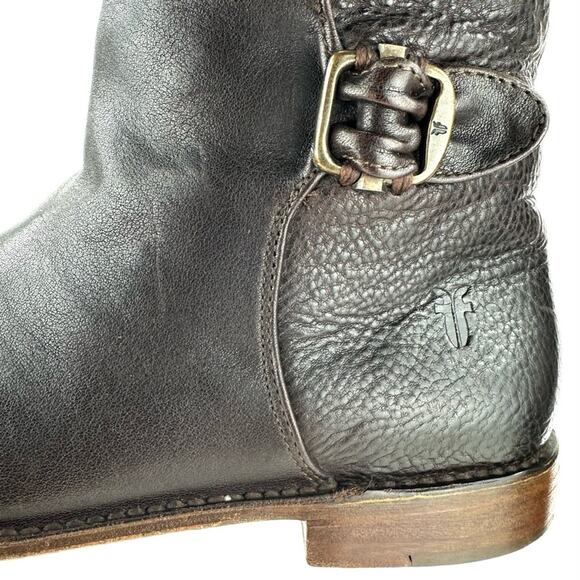 Frye Black Tall Boots Size 6.5 Leather Round Toe Low Block Heel Pull-On Style - Picture 11 of 15